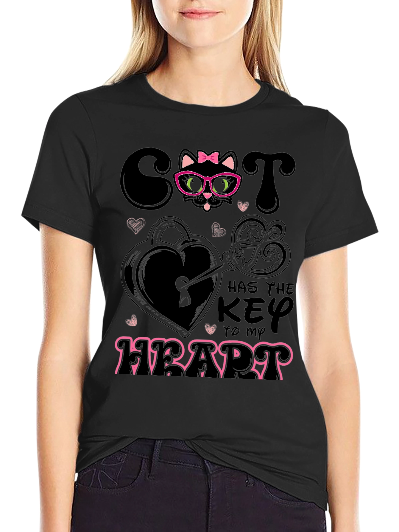 Camiseta Negra Cat Key to My Heart