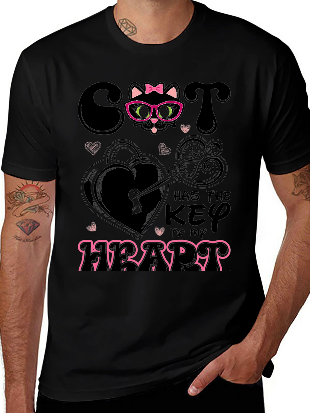 Camiseta Negra Cat Key to My Heart