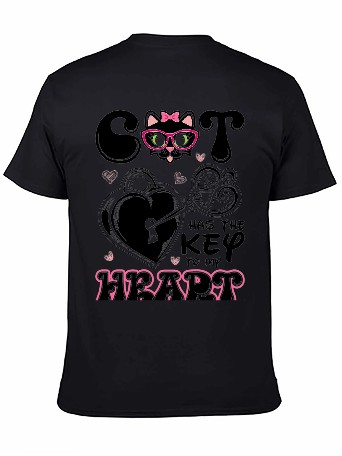 Camiseta Negra Cat Key to My Heart
