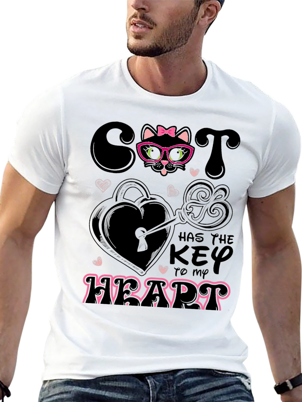 Camiseta Negra Cat Key to My Heart
