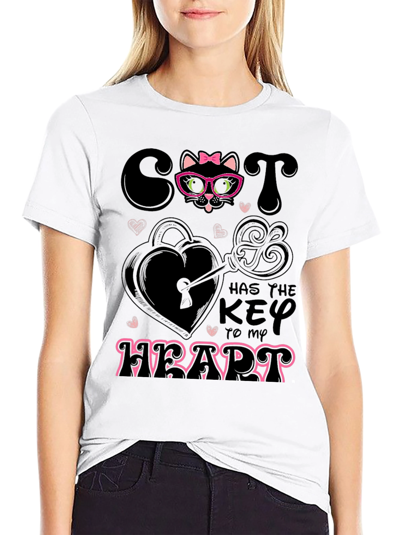 Camiseta Negra Cat Key to My Heart