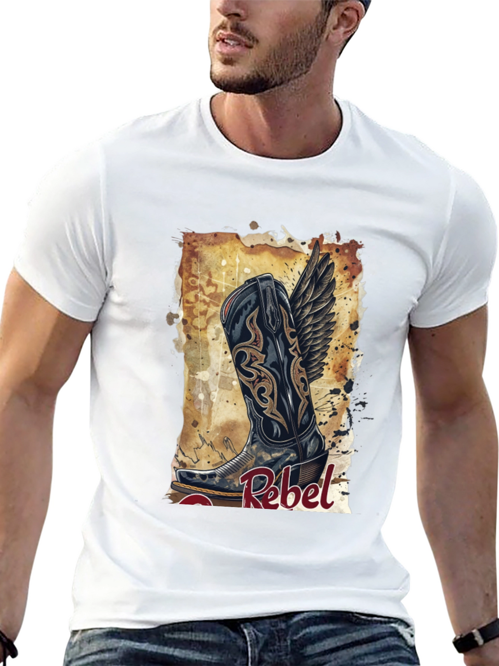 Camiseta Negra con Diseño de Bota Rebelde