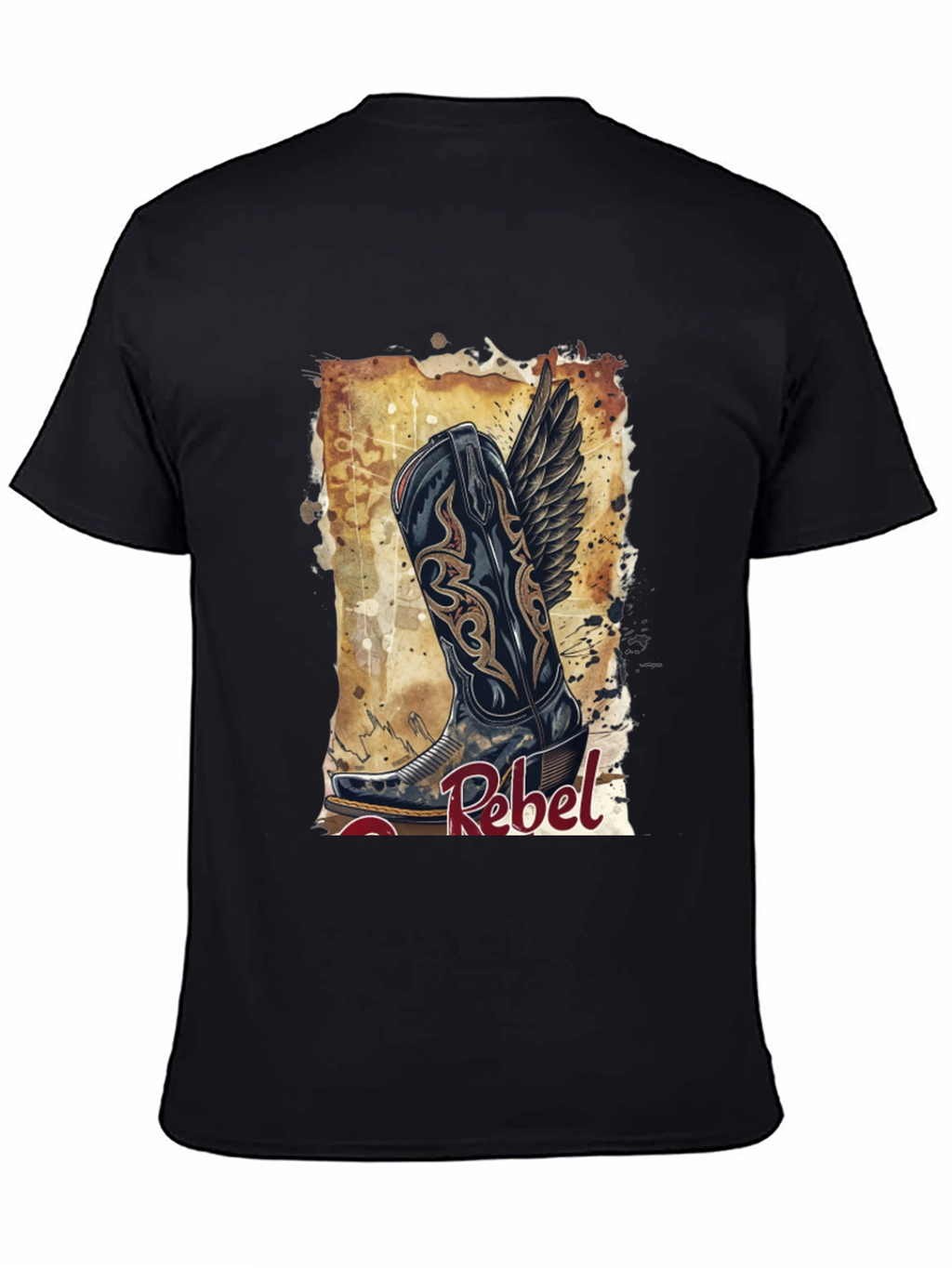Camiseta Negra con Diseño de Bota Rebelde