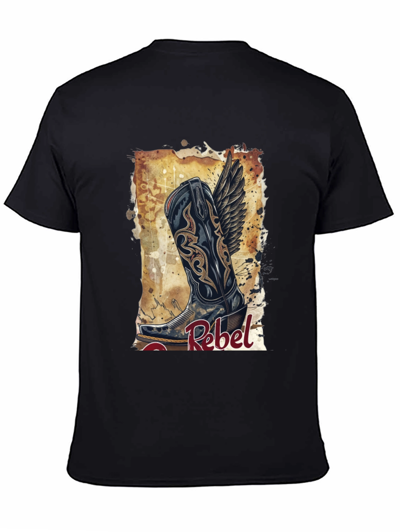 Camiseta Negra con Diseño de Bota Rebelde