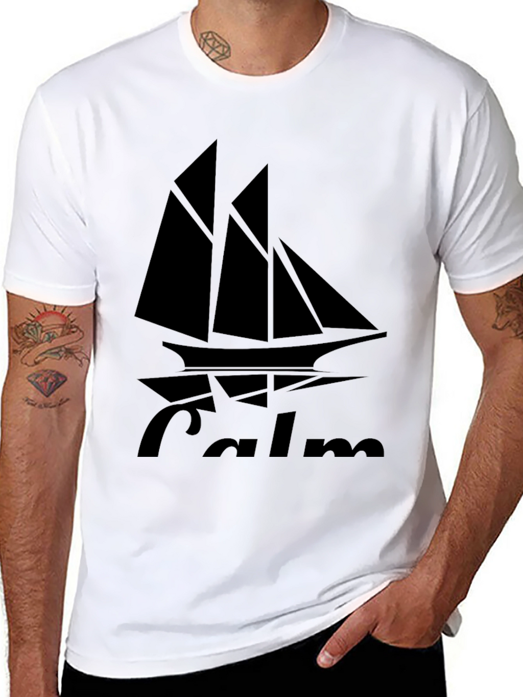 Camiseta Negra con Diseño de Barco Calm