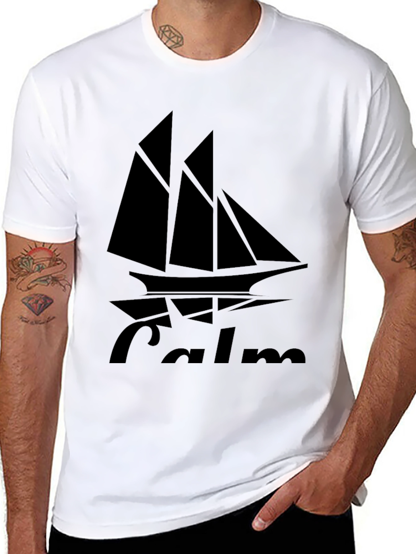 Camiseta Negra con Diseño de Barco Calm