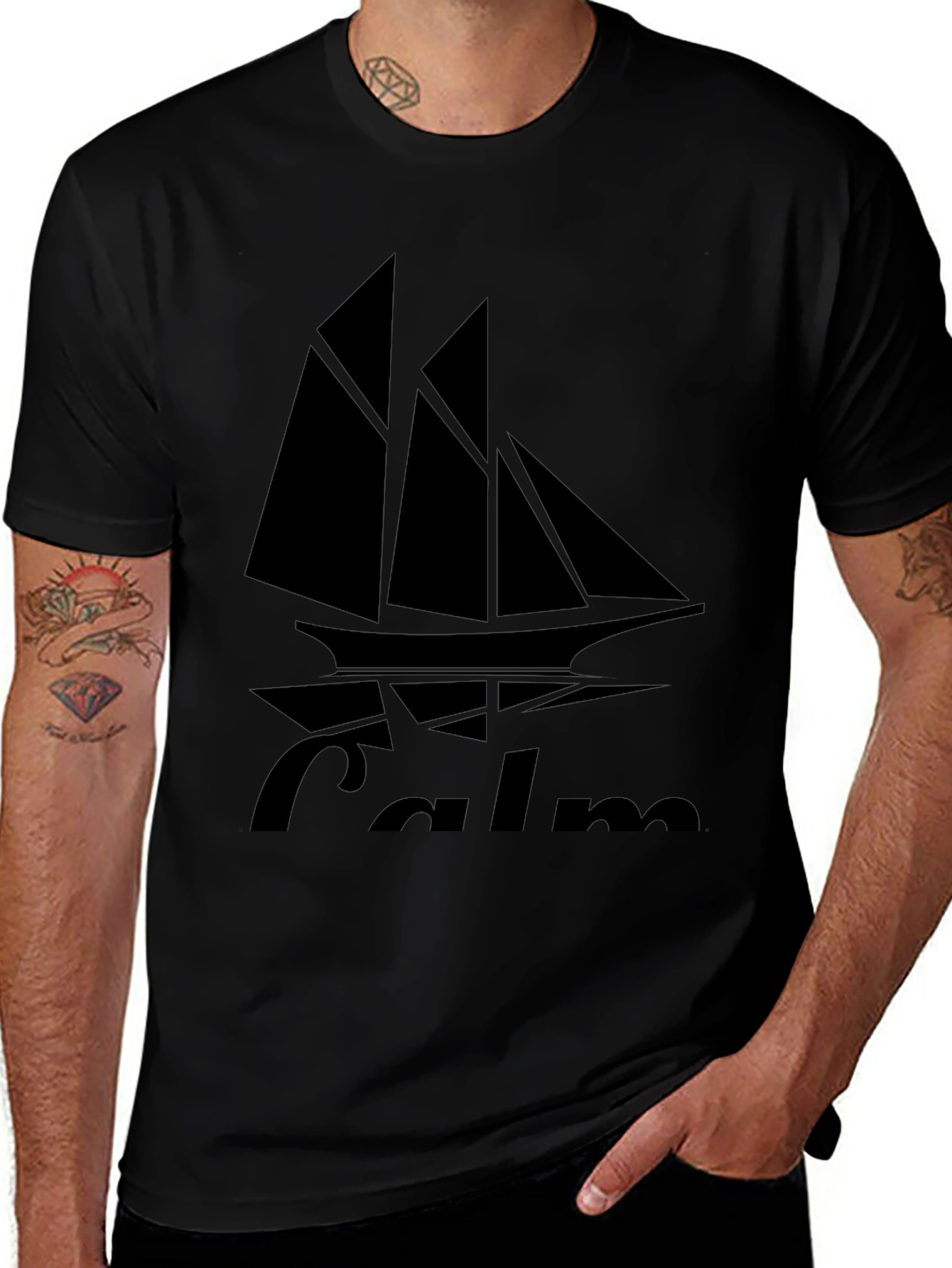 Camiseta Negra con Diseño de Barco Calm