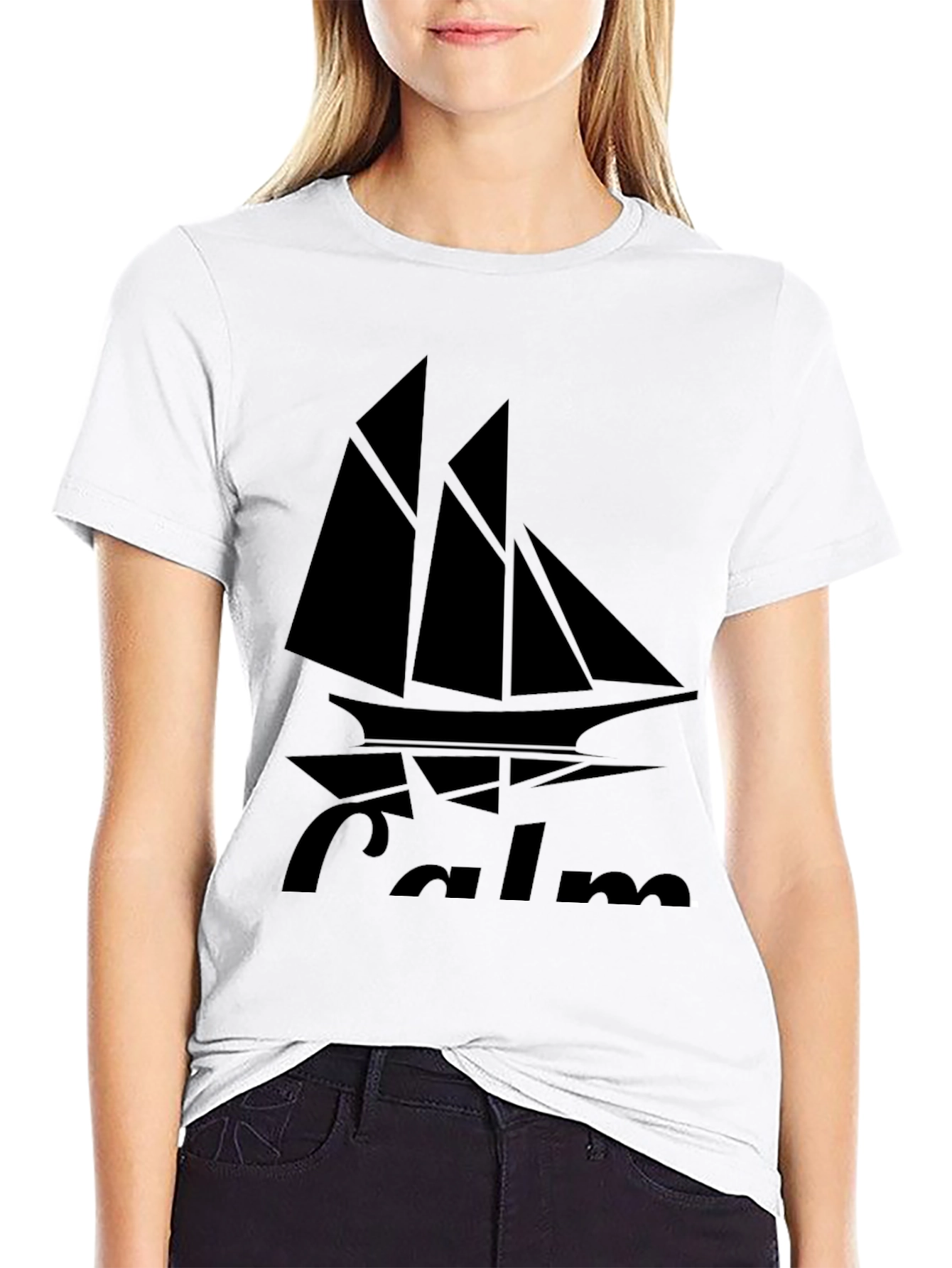 Camiseta Negra con Diseño de Barco Calm