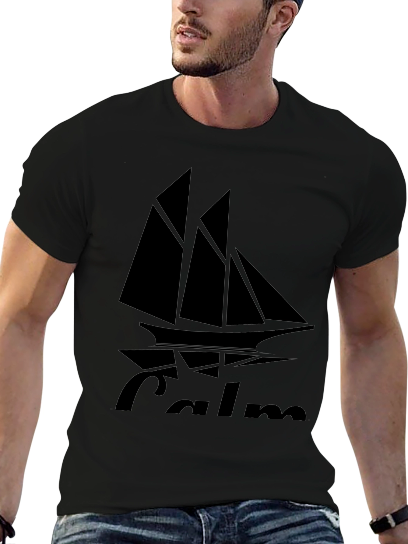 Camiseta Negra con Diseño de Barco Calm