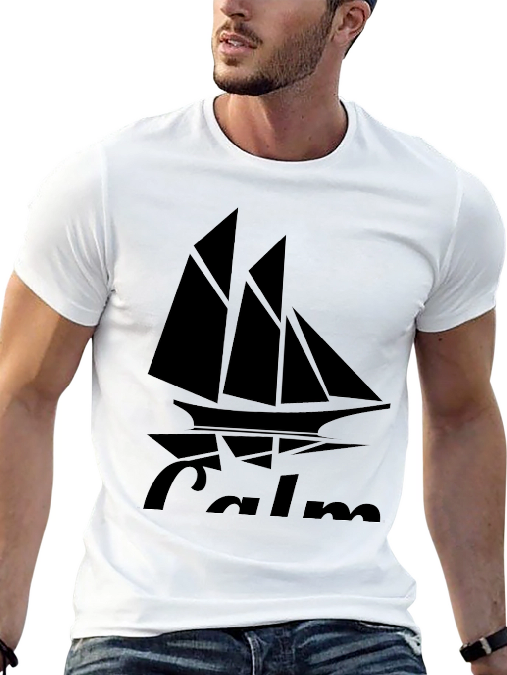 Camiseta Negra con Diseño de Barco Calm
