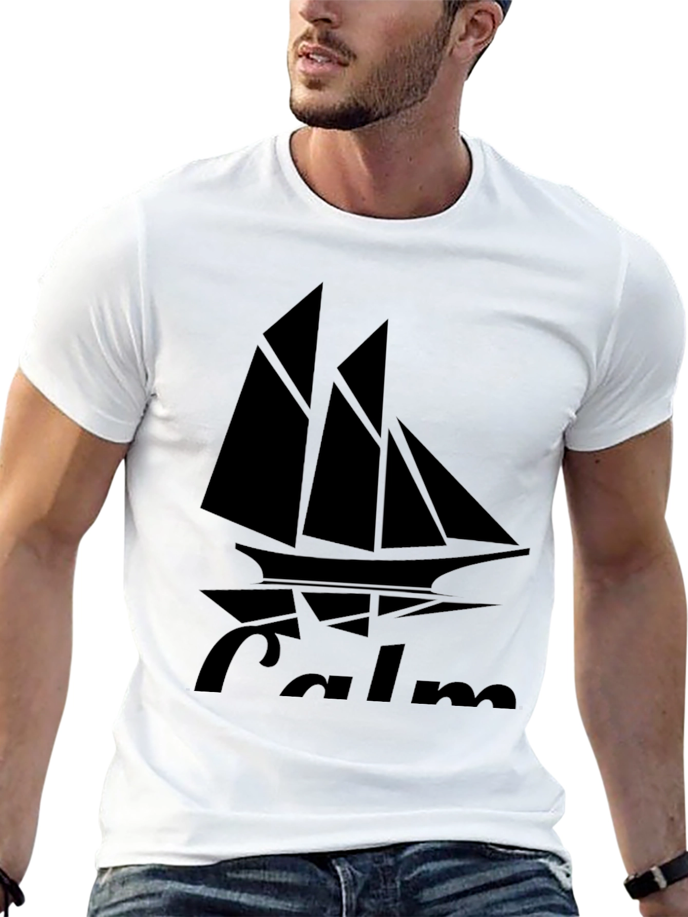 Camiseta Negra con Diseño de Barco Calm