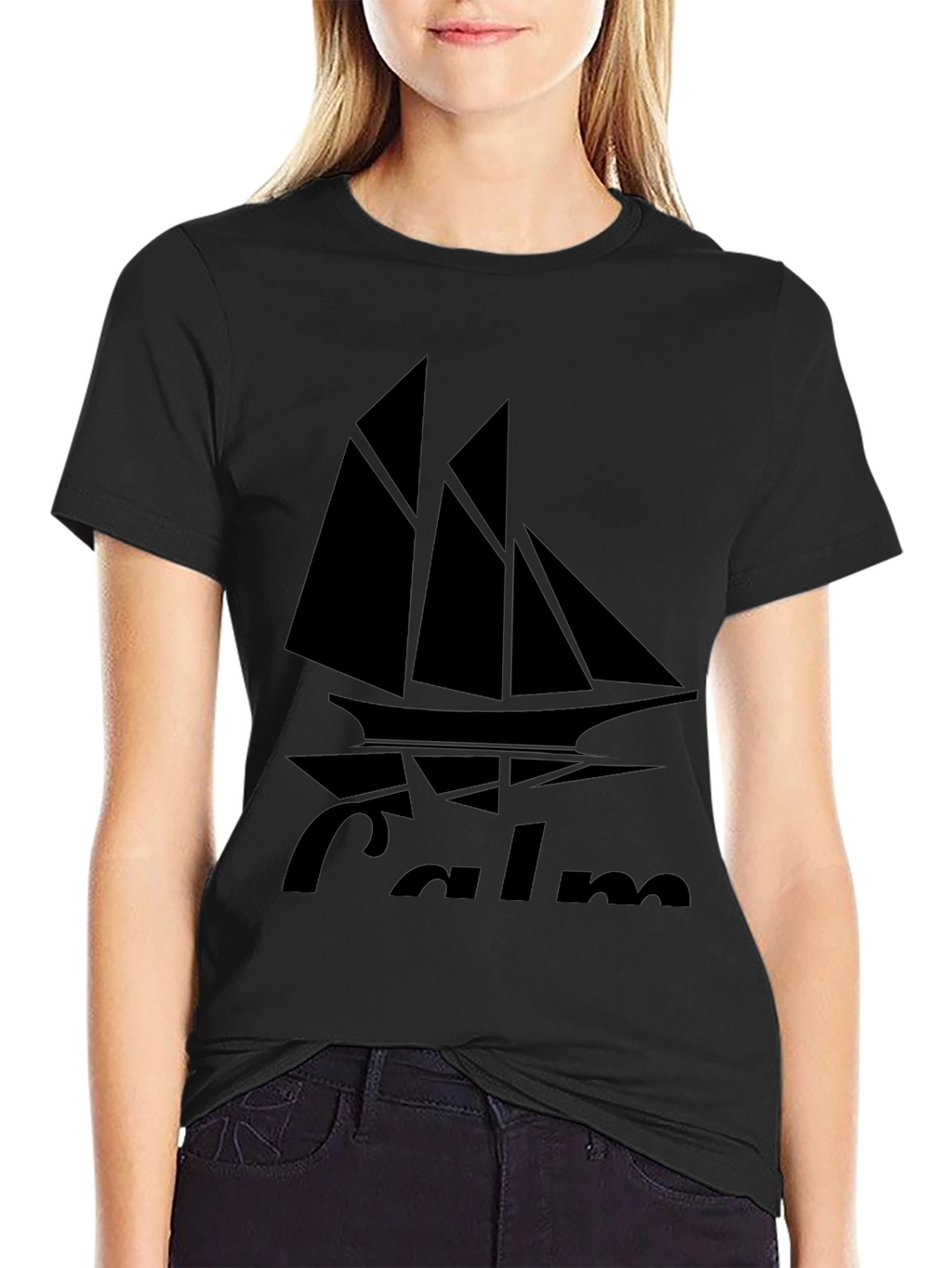 Camiseta Negra con Diseño de Barco Calm