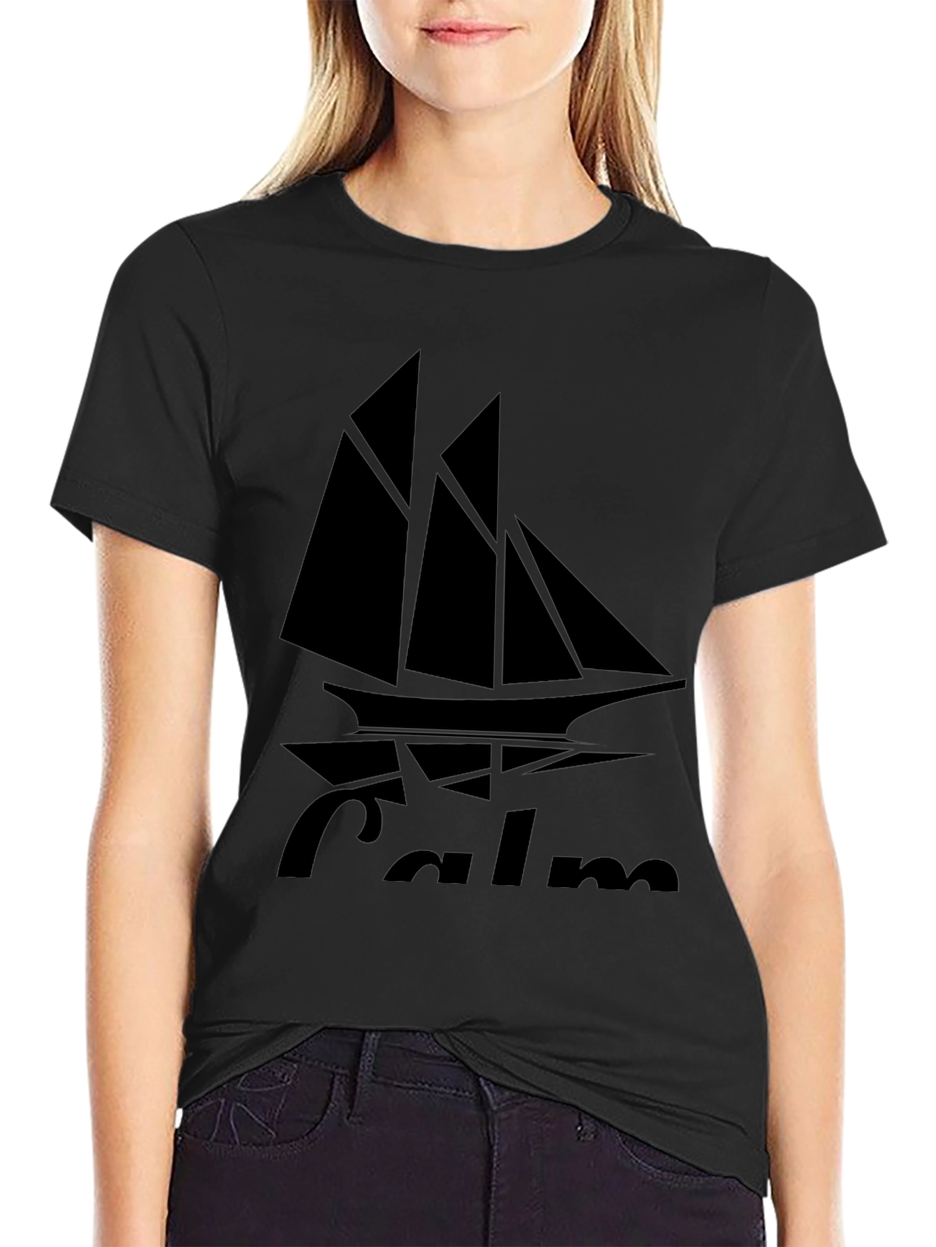 Camiseta Negra con Diseño de Barco Calm