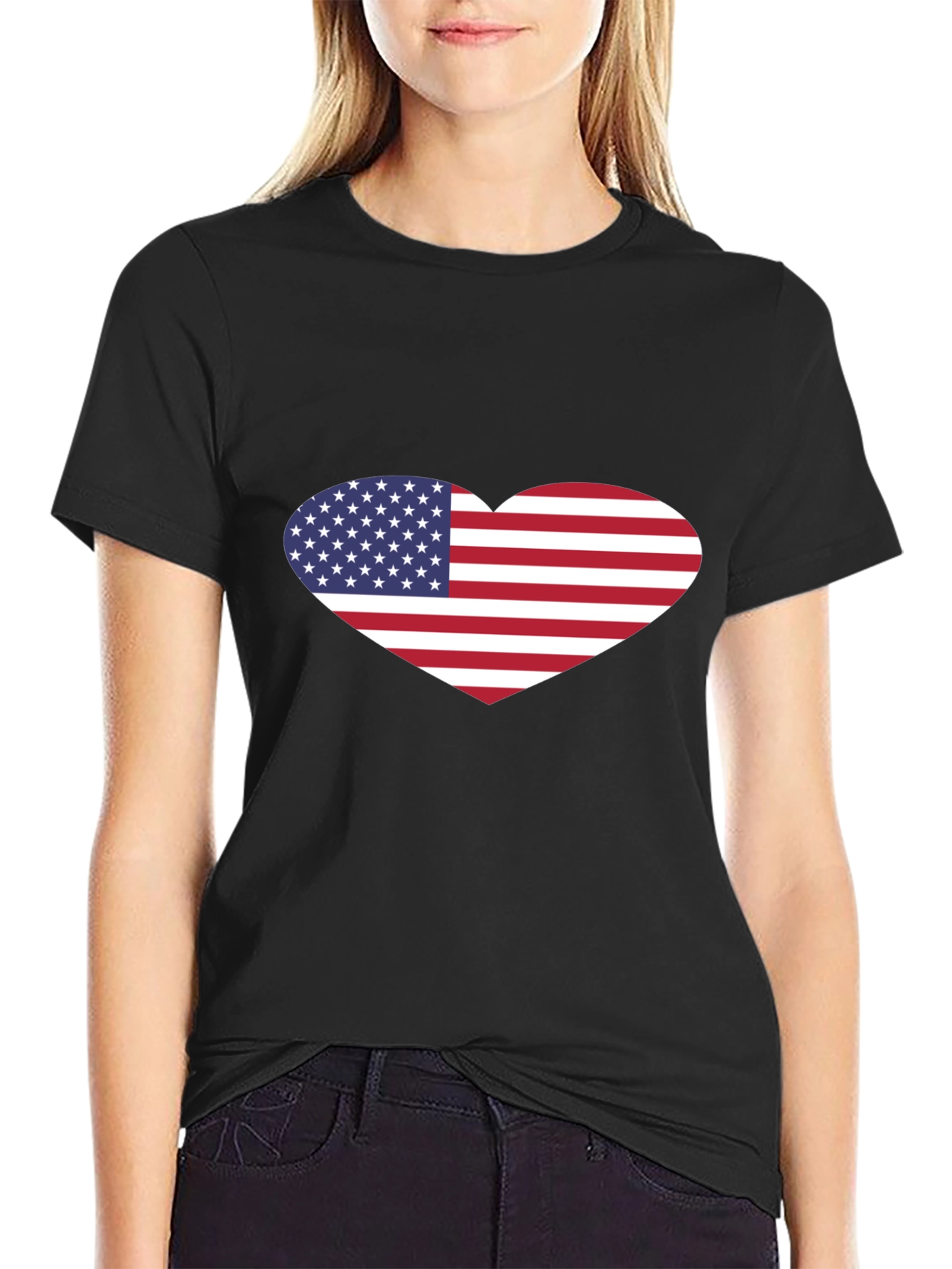Camiseta Negra con Corazón Bandera USA