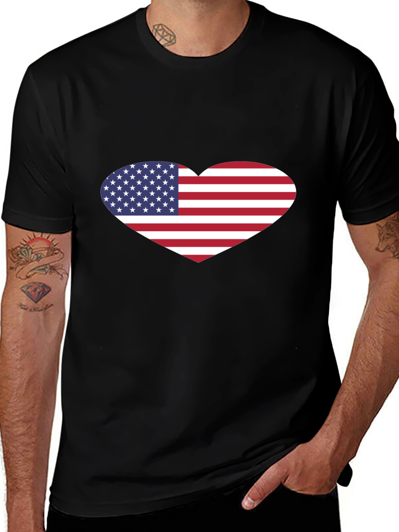 Camiseta Negra con Corazón Bandera USA