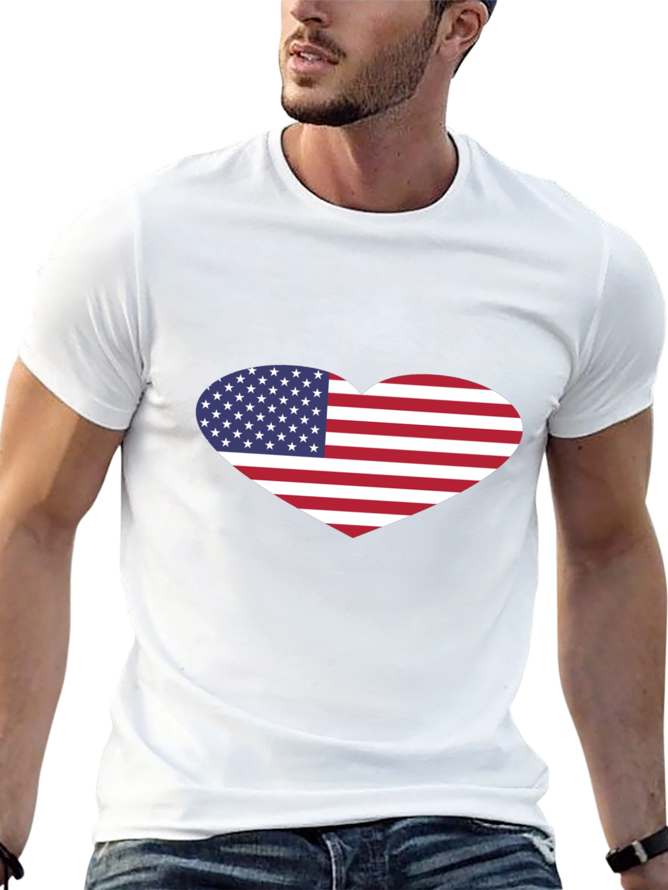 Camiseta Negra con Corazón Bandera USA