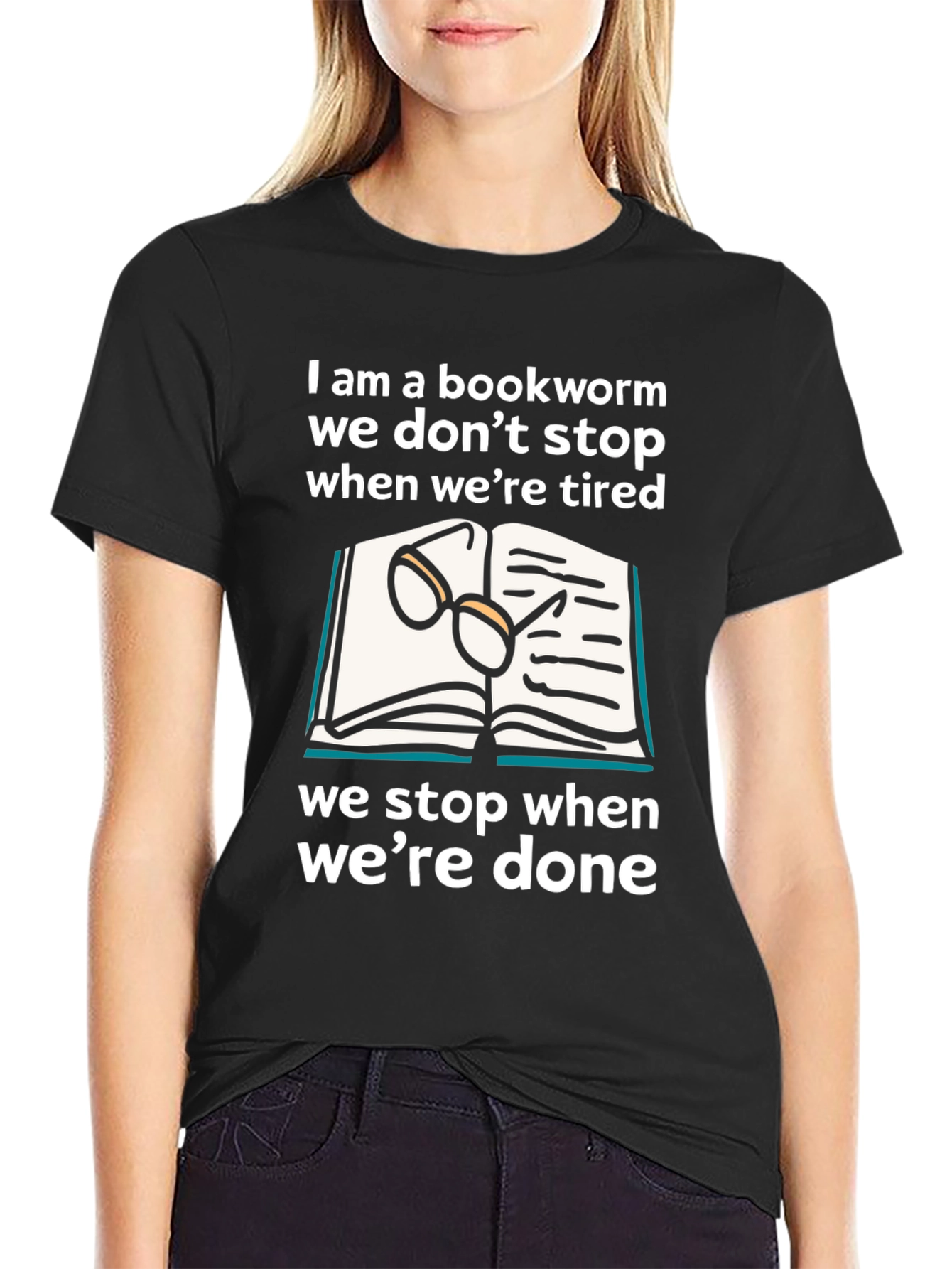 Camiseta Negra Bookworm: Lectura Sin Fin