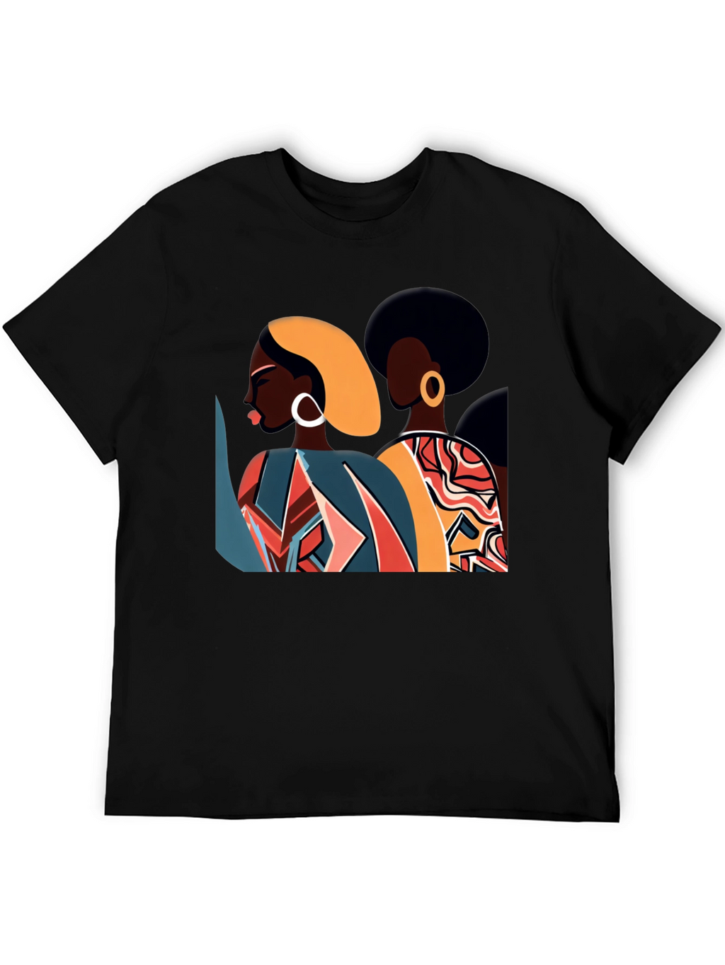 Camiseta Negra con Diseño Abstracto de Mujeres