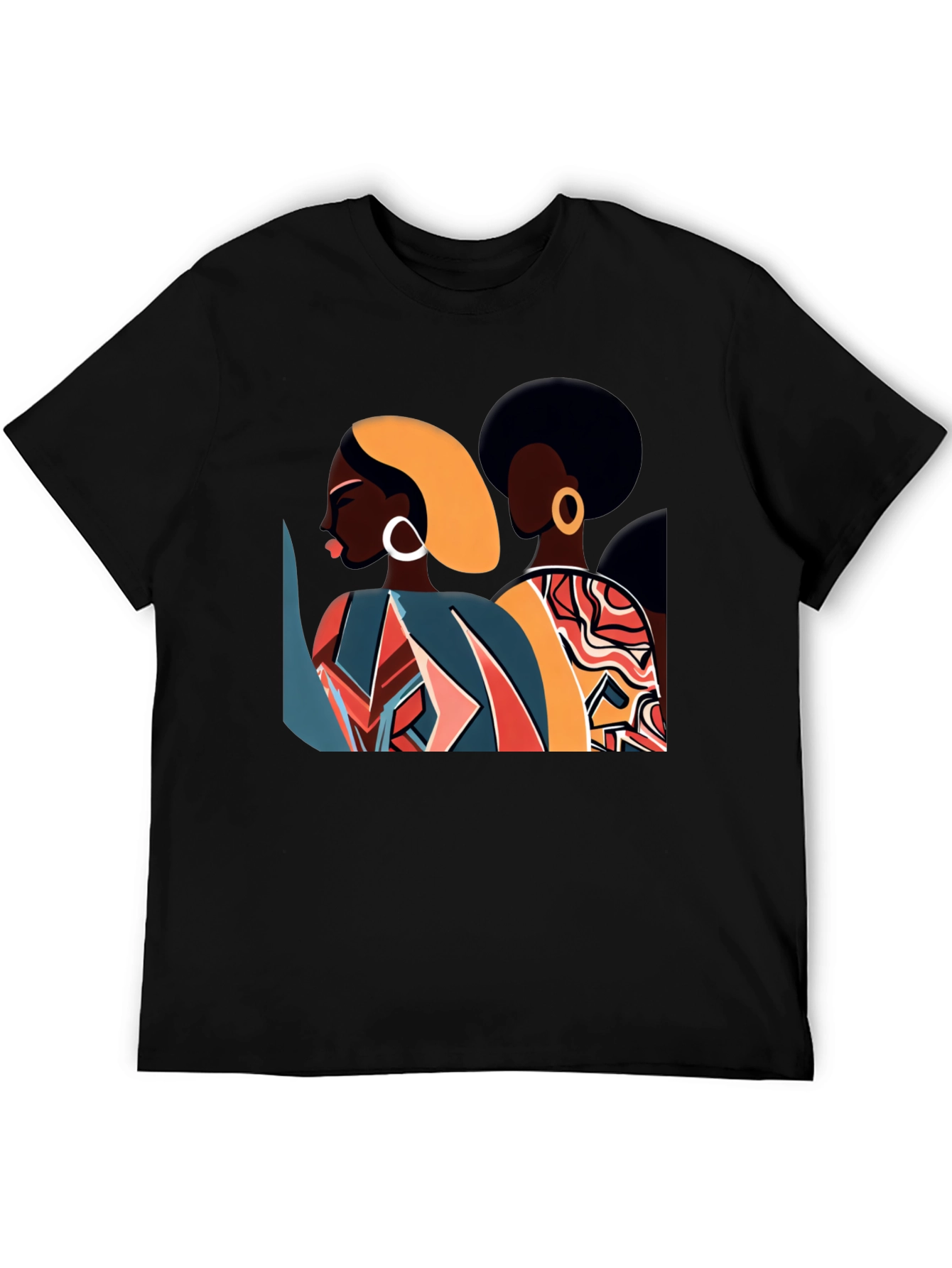 Camiseta Negra con Diseño Abstracto de Mujeres