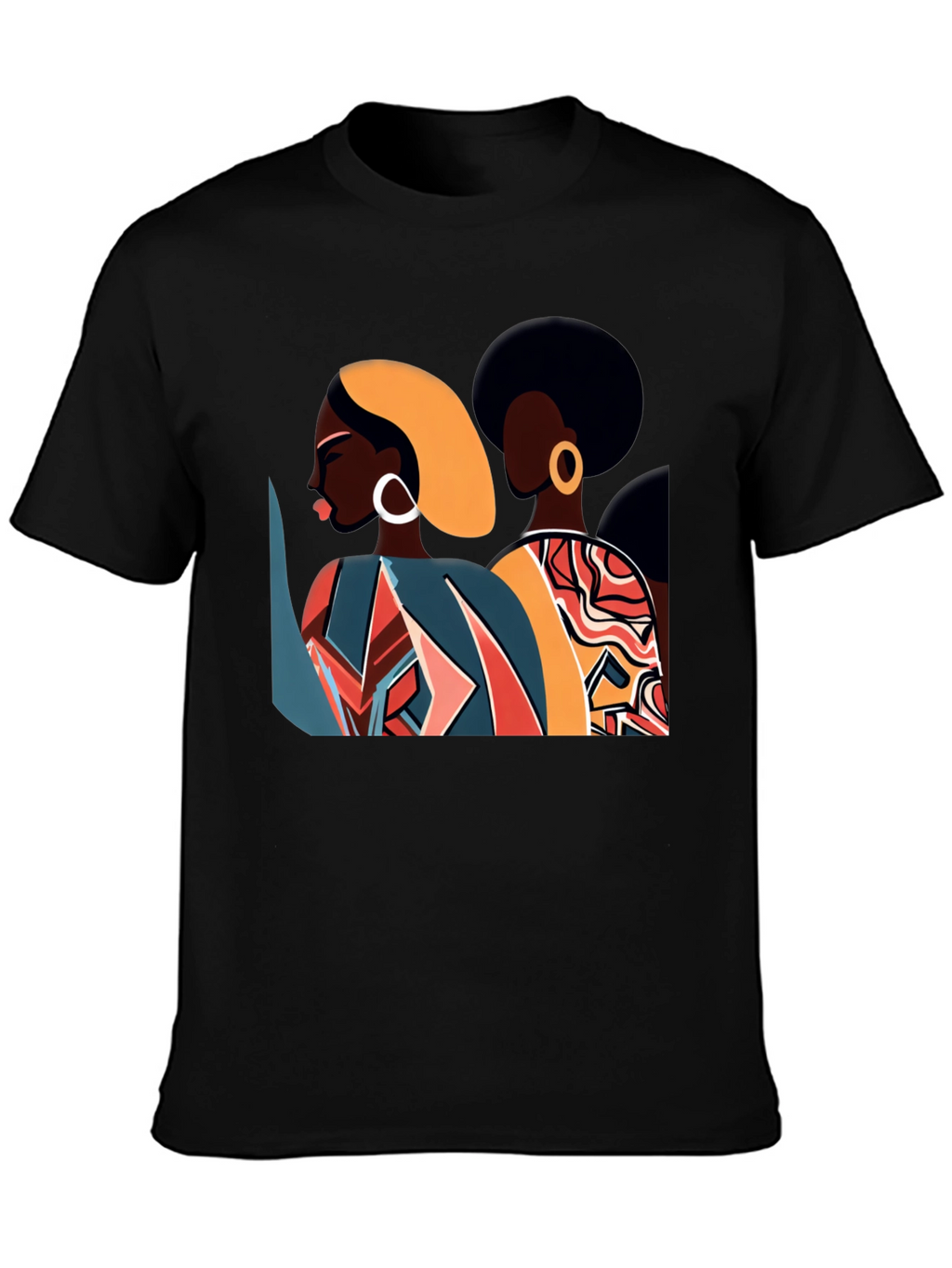 Camiseta Negra con Diseño Abstracto de Mujeres