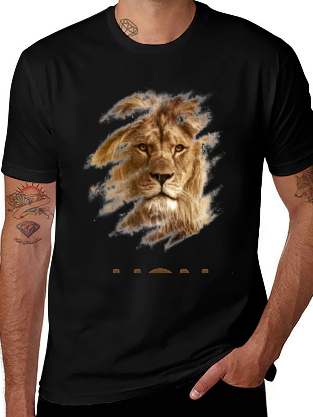 Camiseta Negra con Diseño de León