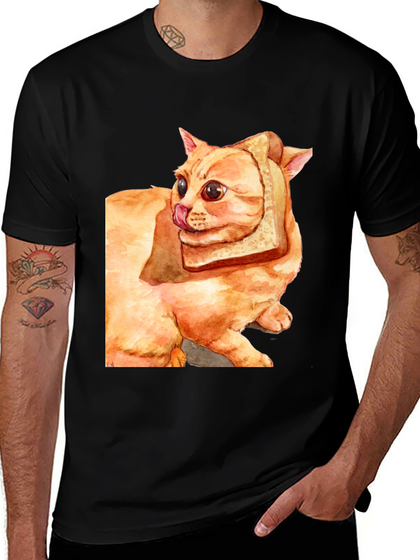 Camiseta Gato con Pan - Divertida y Original
