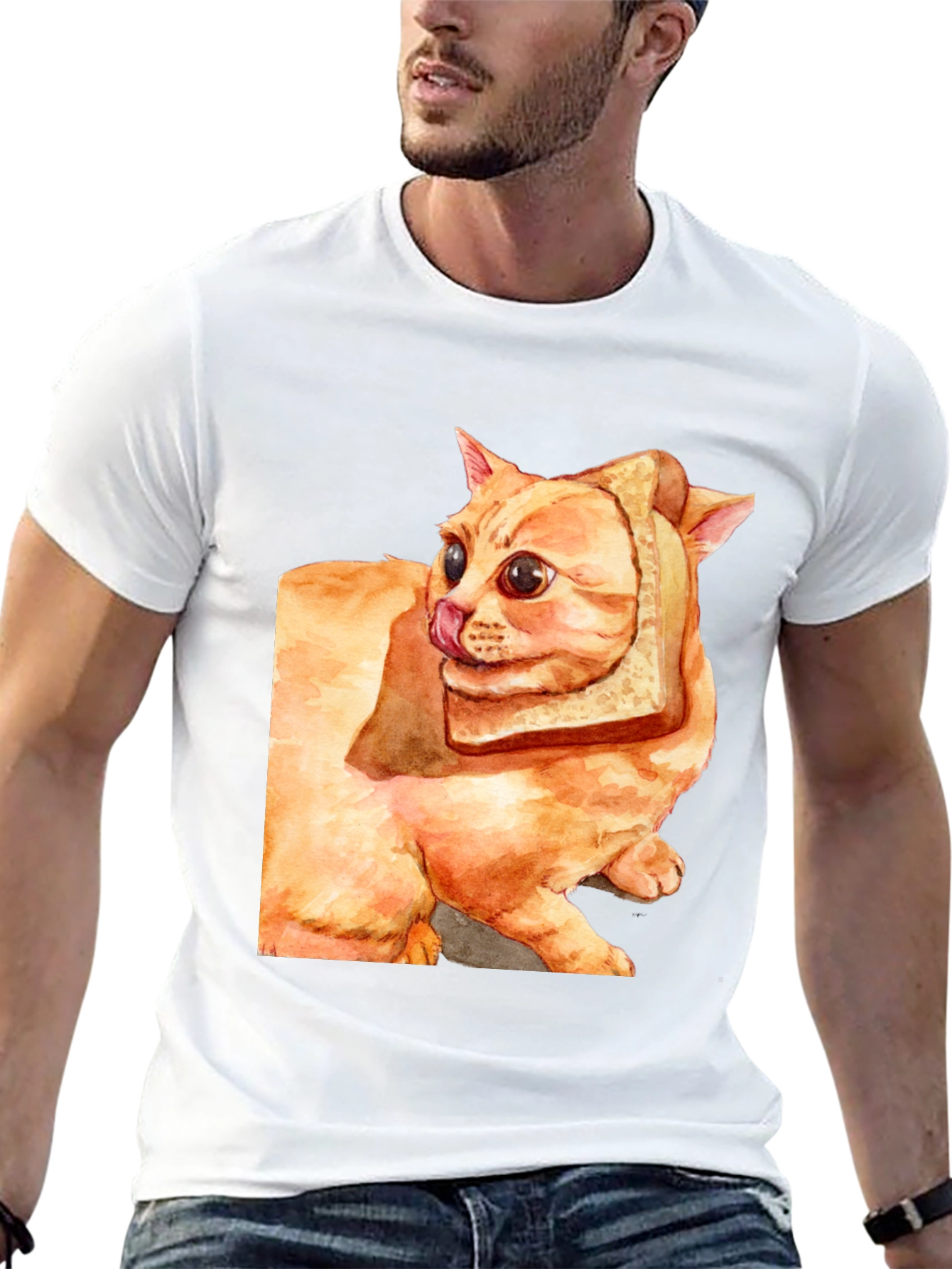 Camiseta Gato con Pan - Divertida y Original