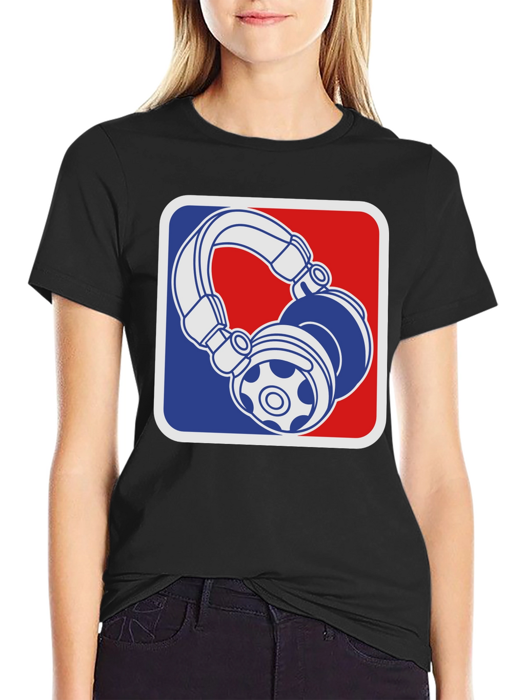 Camiseta Negra con Diseño de Audífonos Retro