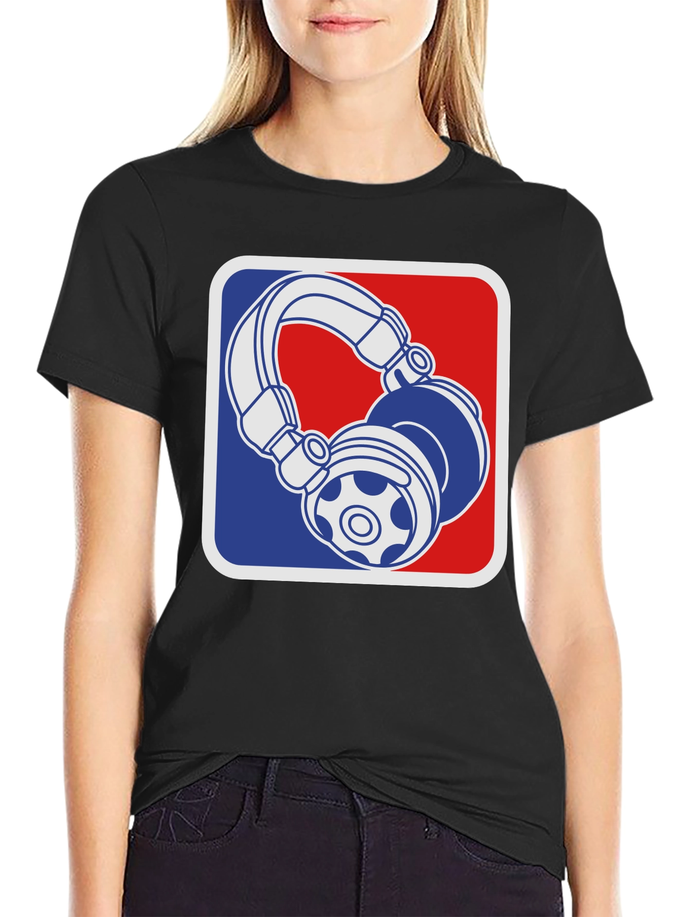 Camiseta Negra con Diseño de Audífonos Retro