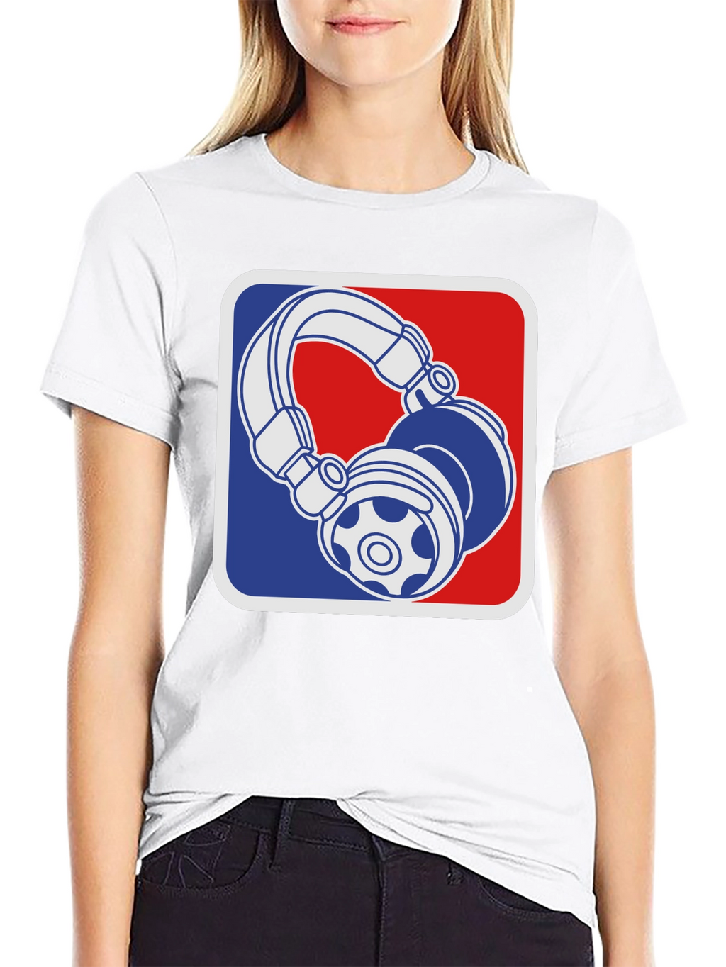 Camiseta Negra con Diseño de Audífonos Retro