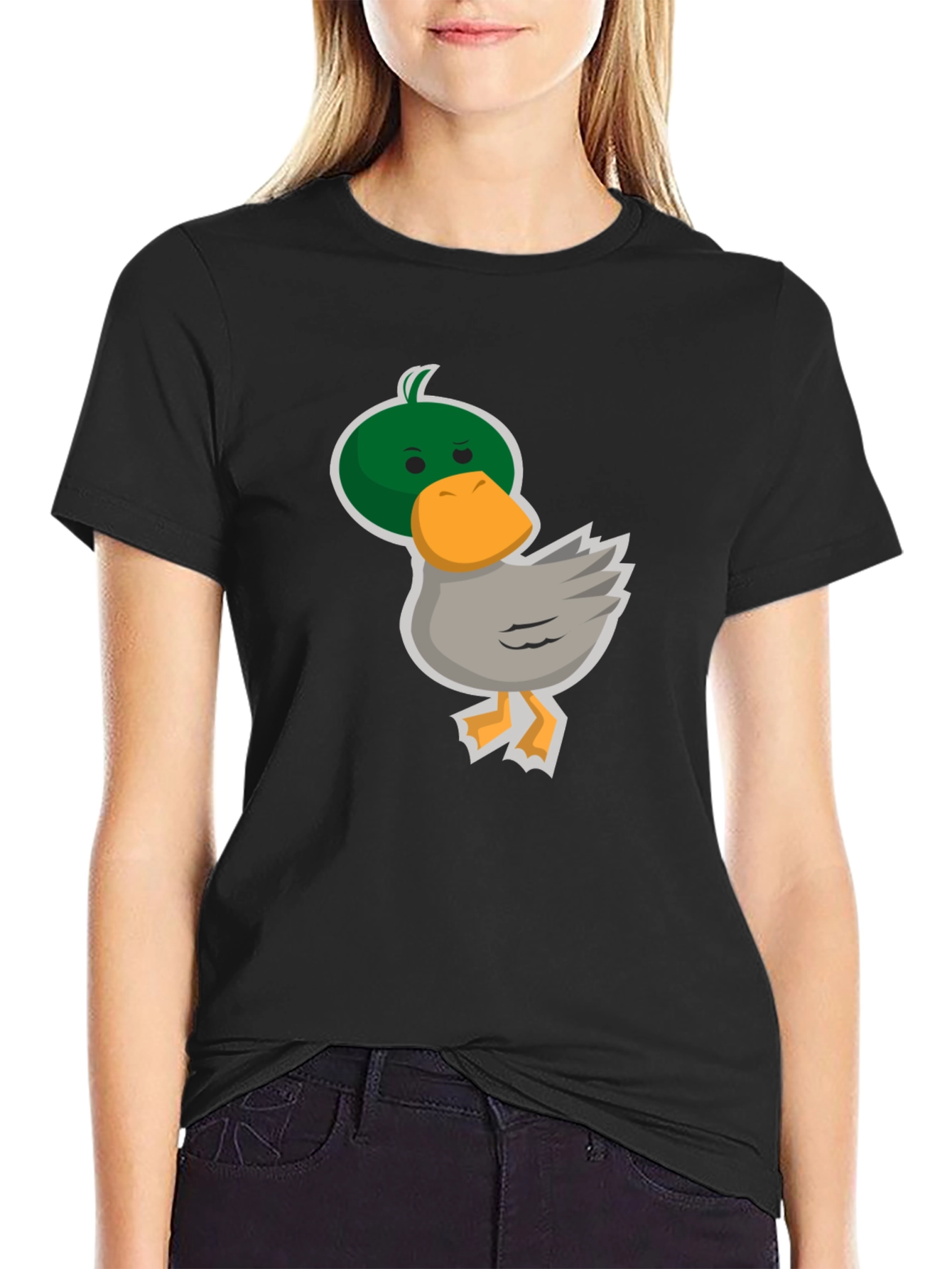 Camiseta Negra con Diseño de Pato Divertido