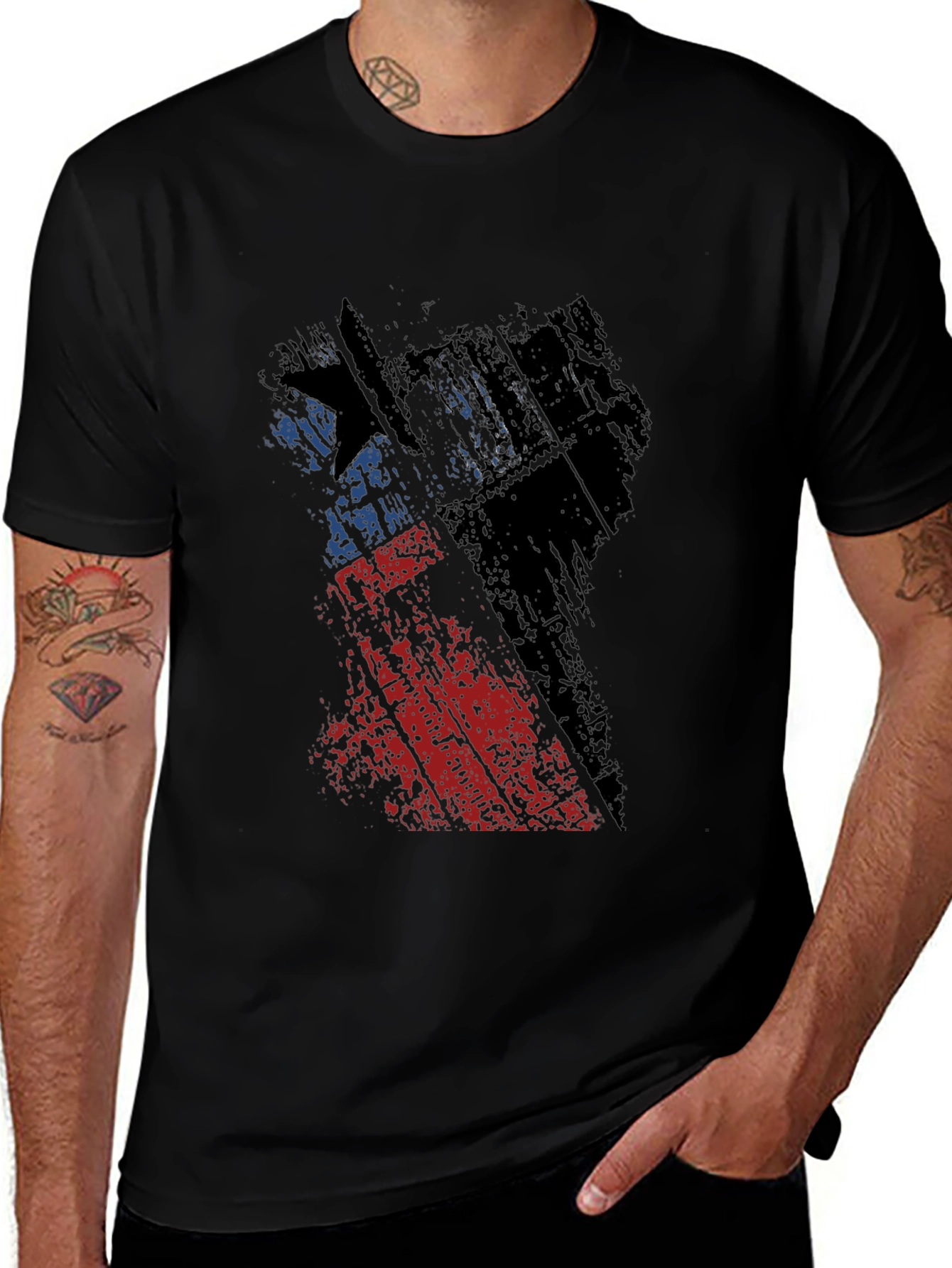 Camiseta Negra con Diseño Abstracto de Bandera