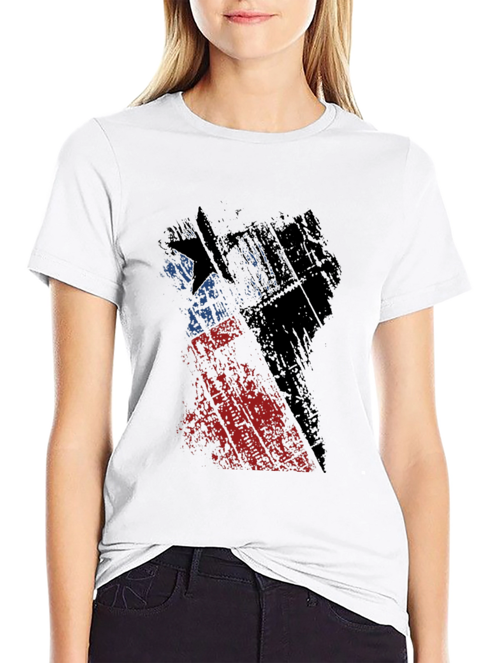 Camiseta Negra con Diseño Abstracto de Bandera