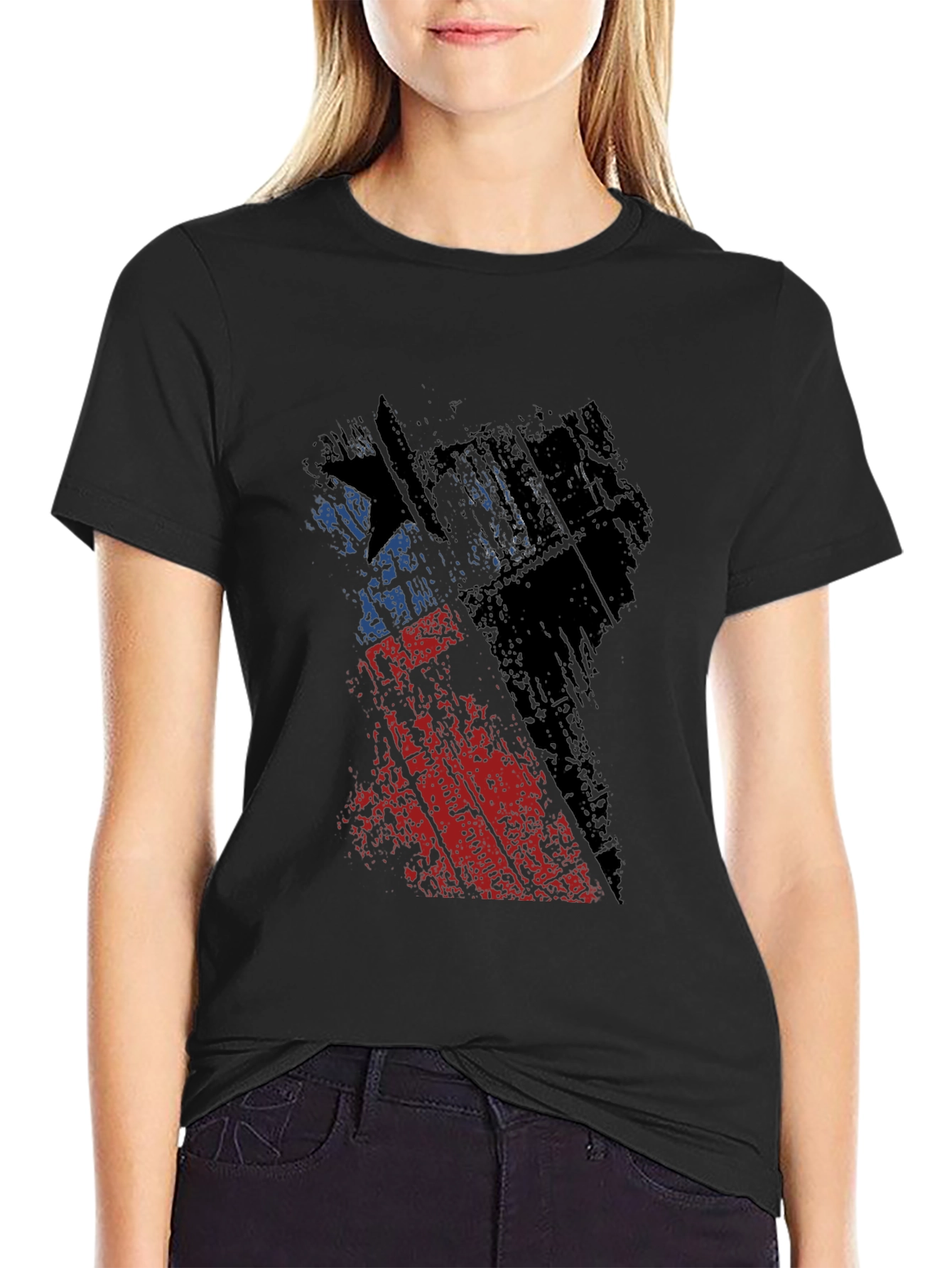 Camiseta Negra con Diseño Abstracto de Bandera