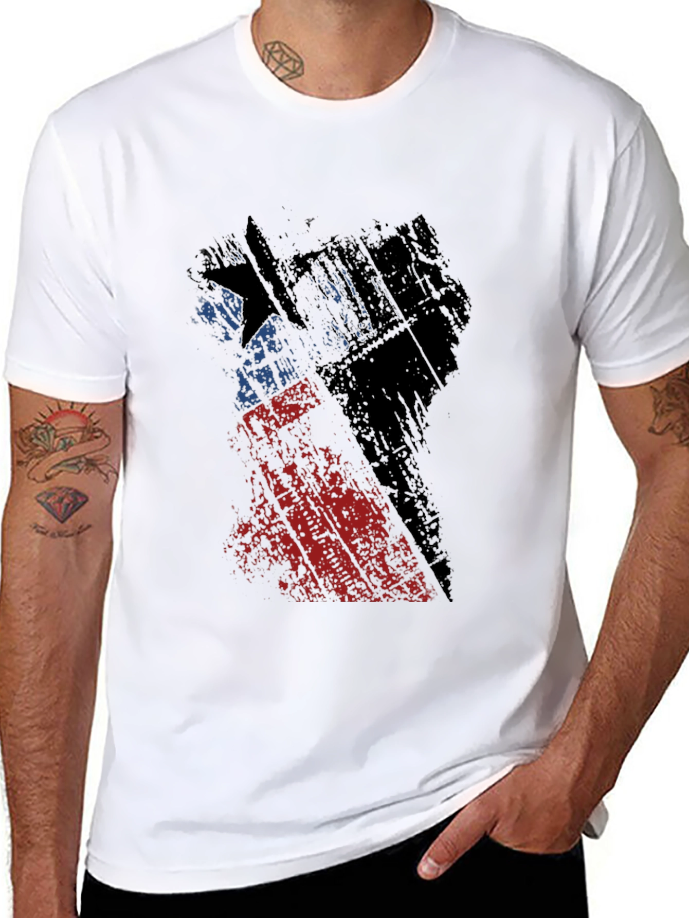 Camiseta Negra con Diseño Abstracto de Bandera