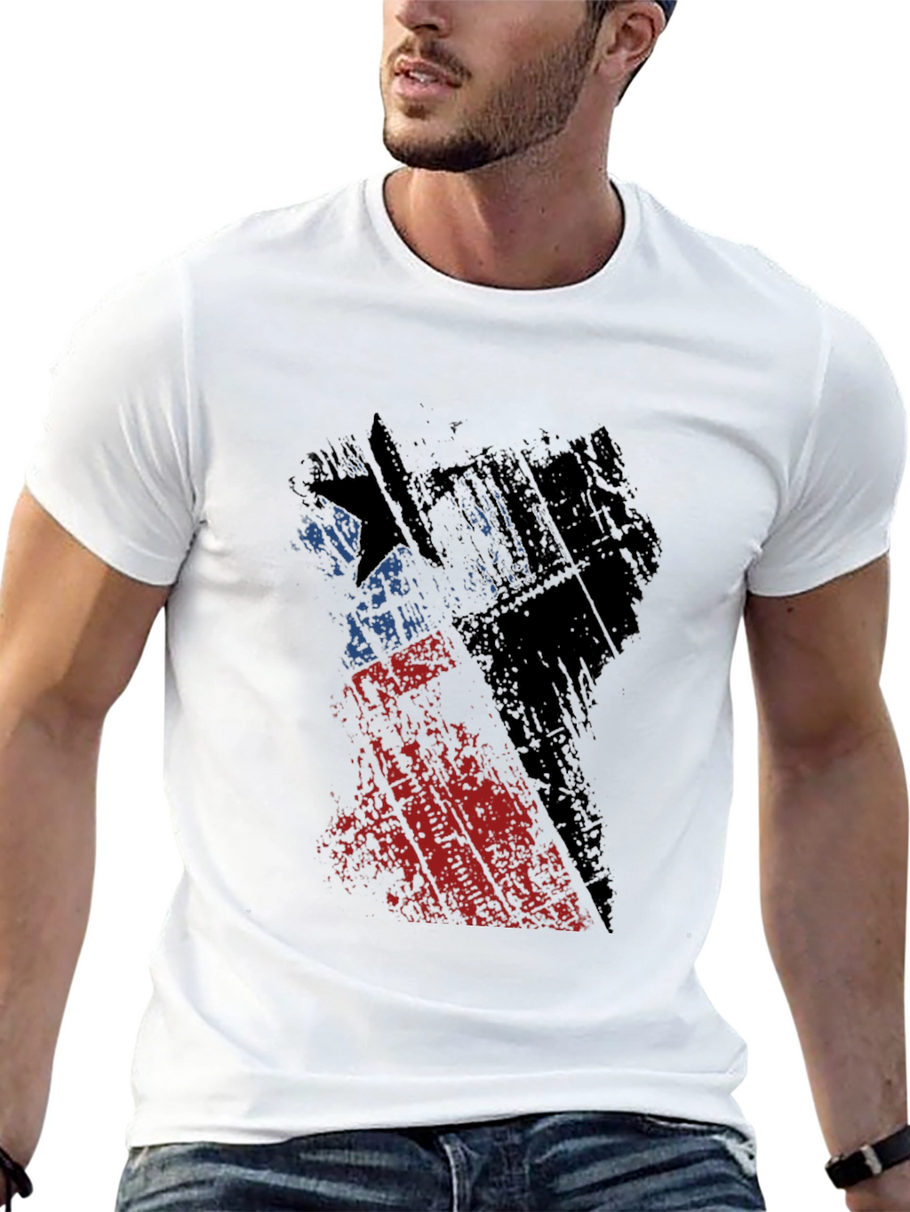 Camiseta Negra con Diseño Abstracto de Bandera