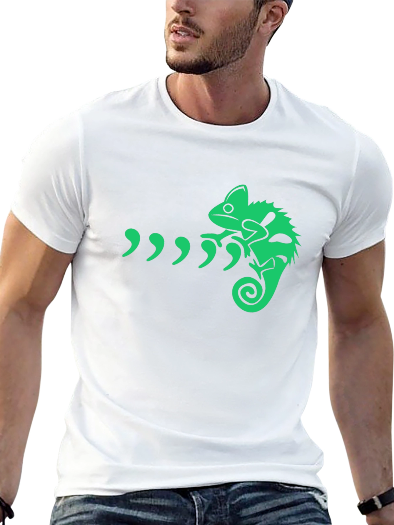 Camiseta Negra con Diseño de Camaleón Verde
