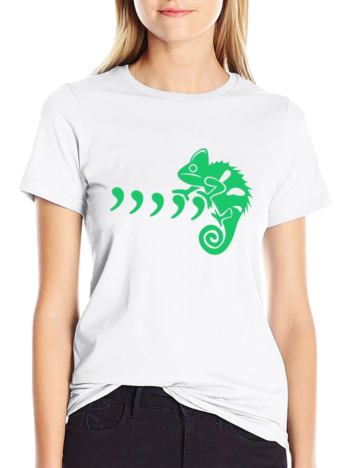 Camiseta Negra con Diseño de Camaleón Verde