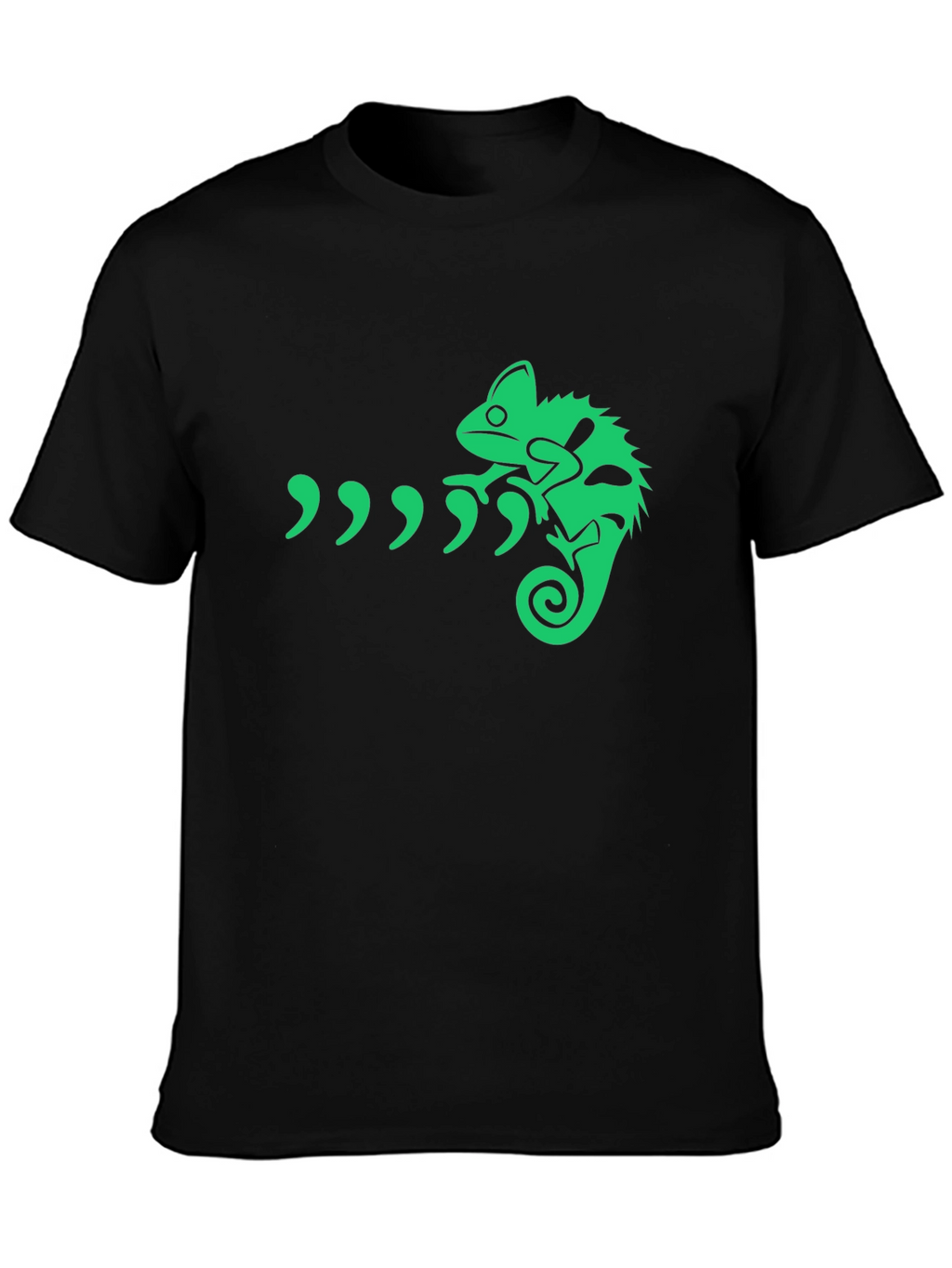 Camiseta Negra con Diseño de Camaleón Verde