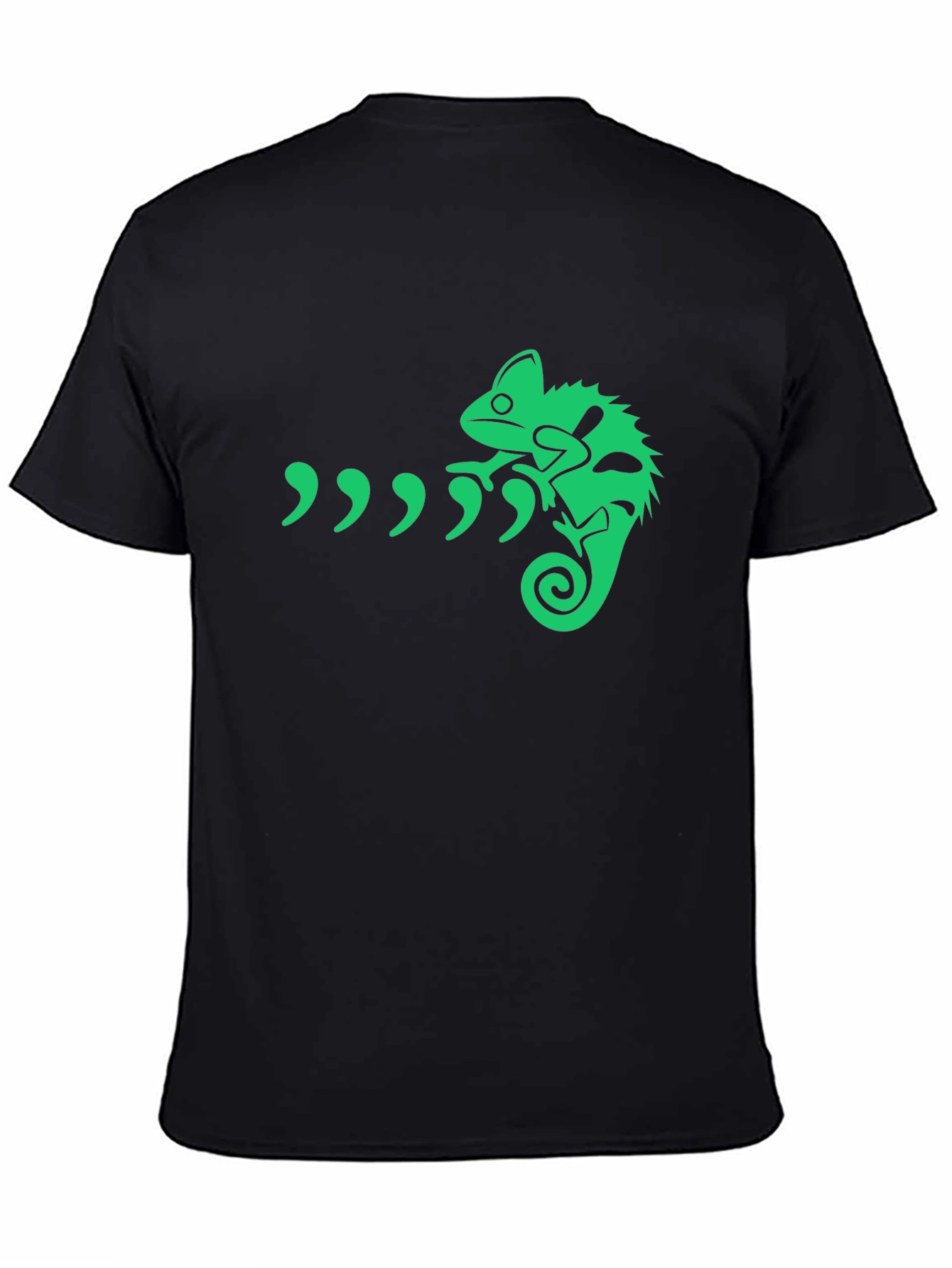 Camiseta Negra con Diseño de Camaleón Verde