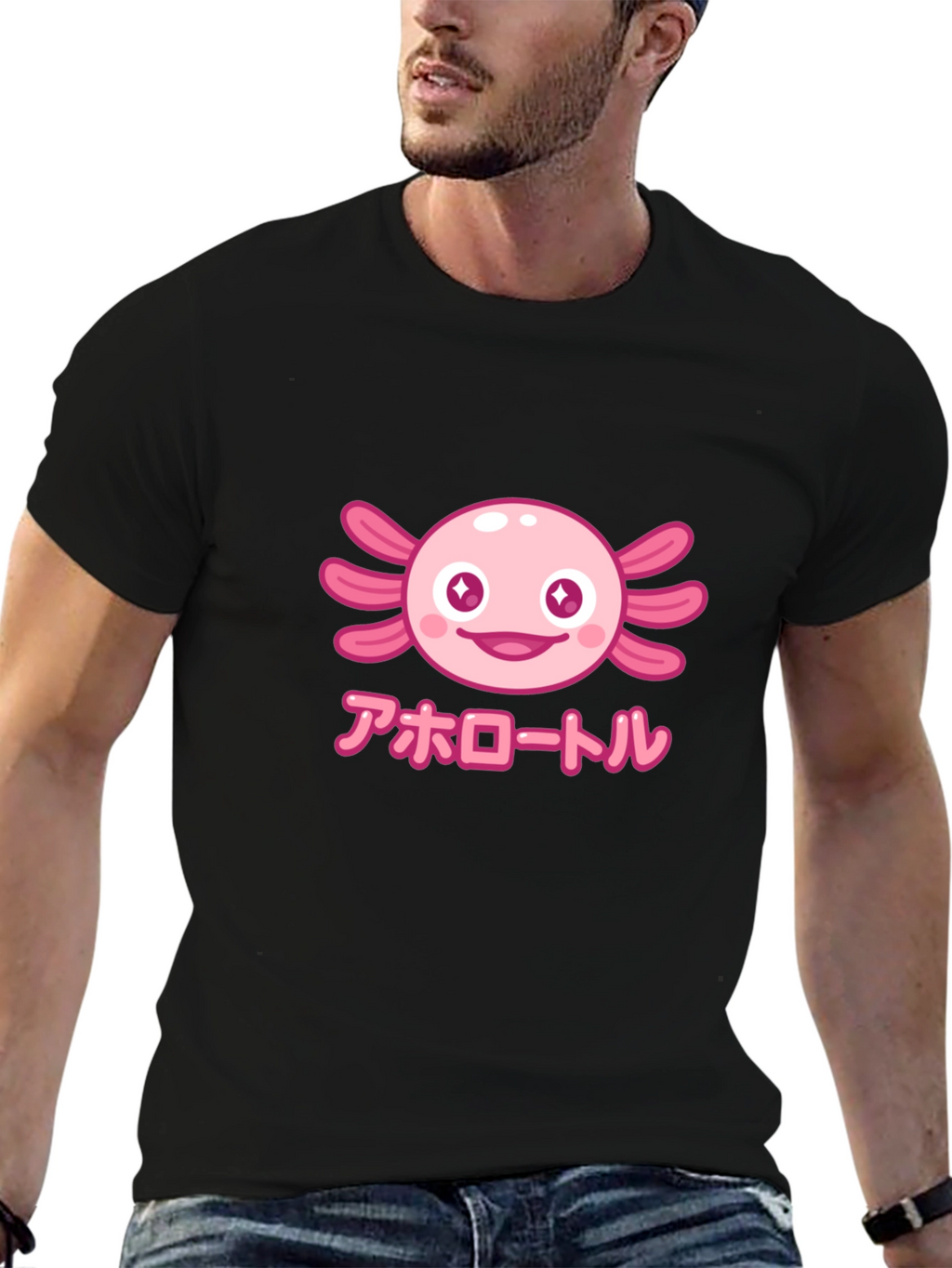 Camiseta Negra Axolotl Kawaii