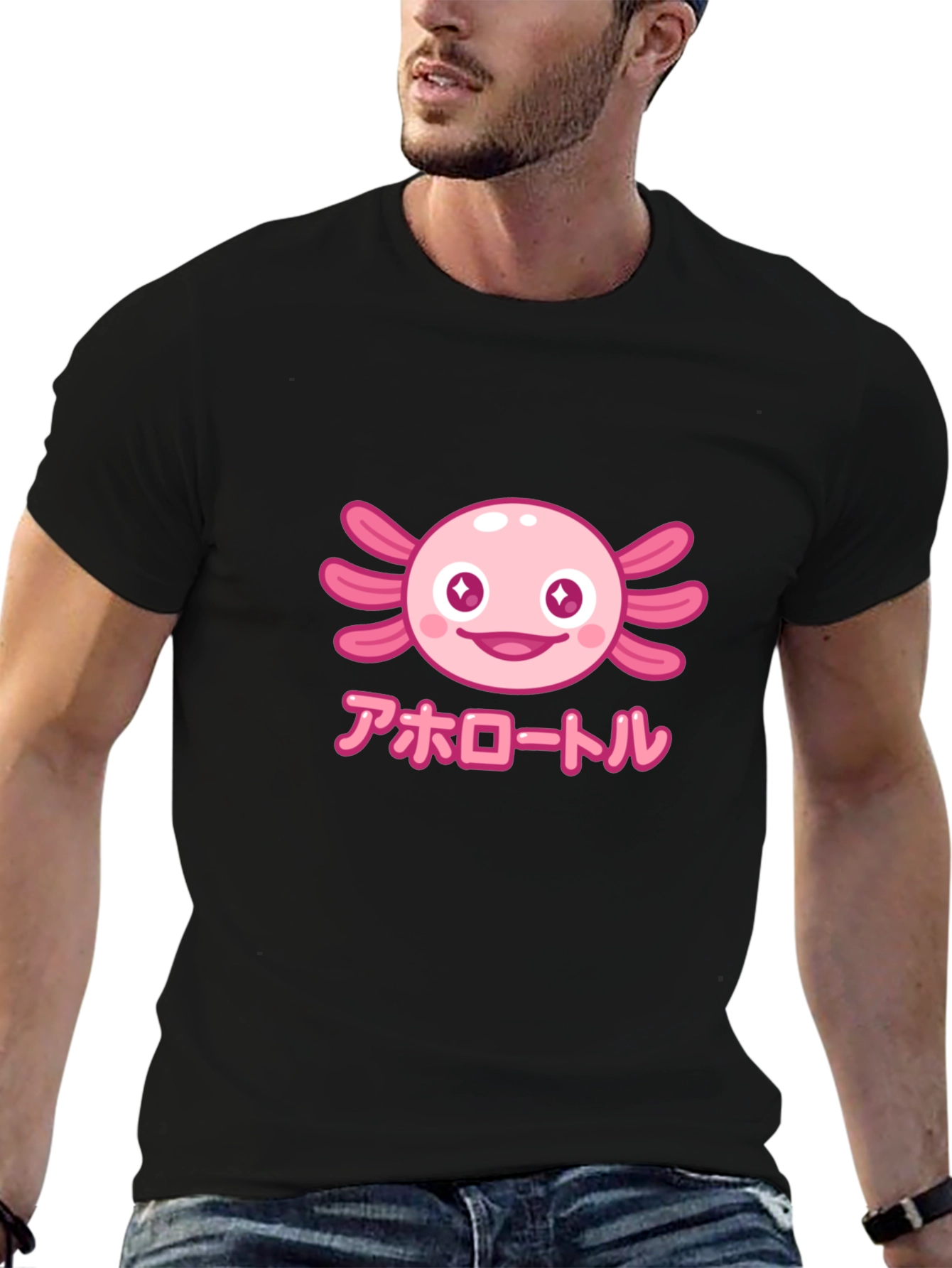 Camiseta Negra Axolotl Kawaii