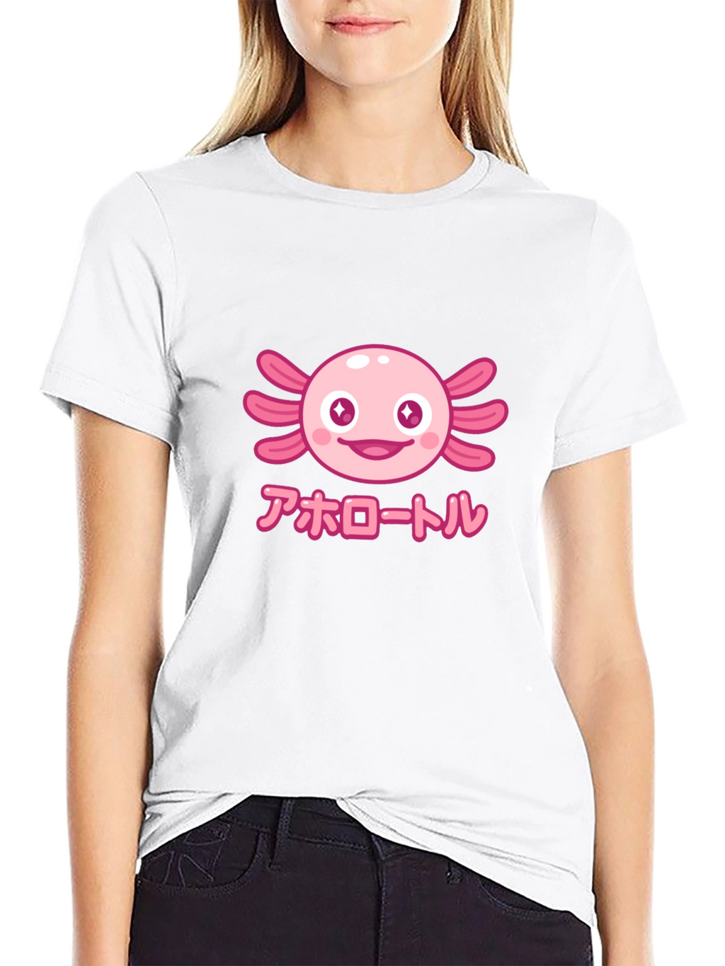 Camiseta Negra Axolotl Kawaii
