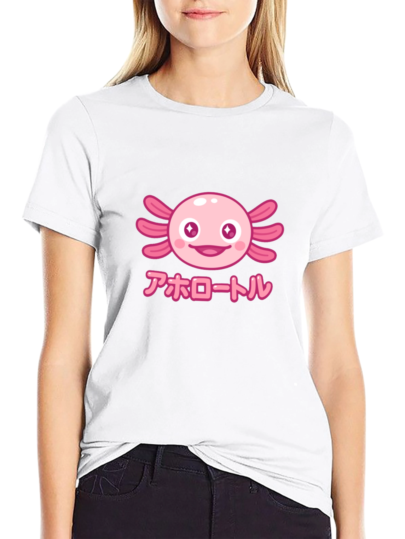 Camiseta Negra Axolotl Kawaii
