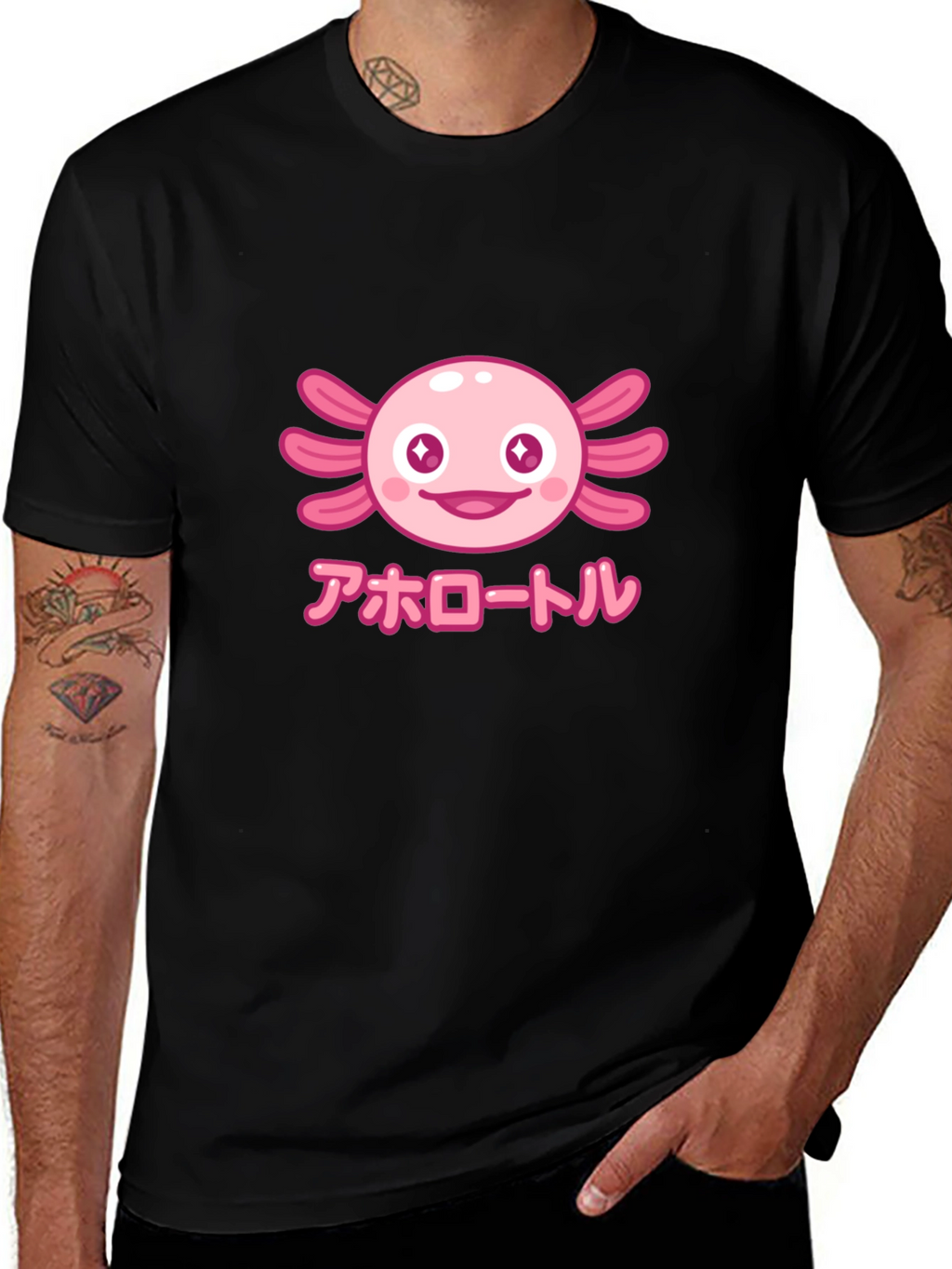 Camiseta Negra Axolotl Kawaii