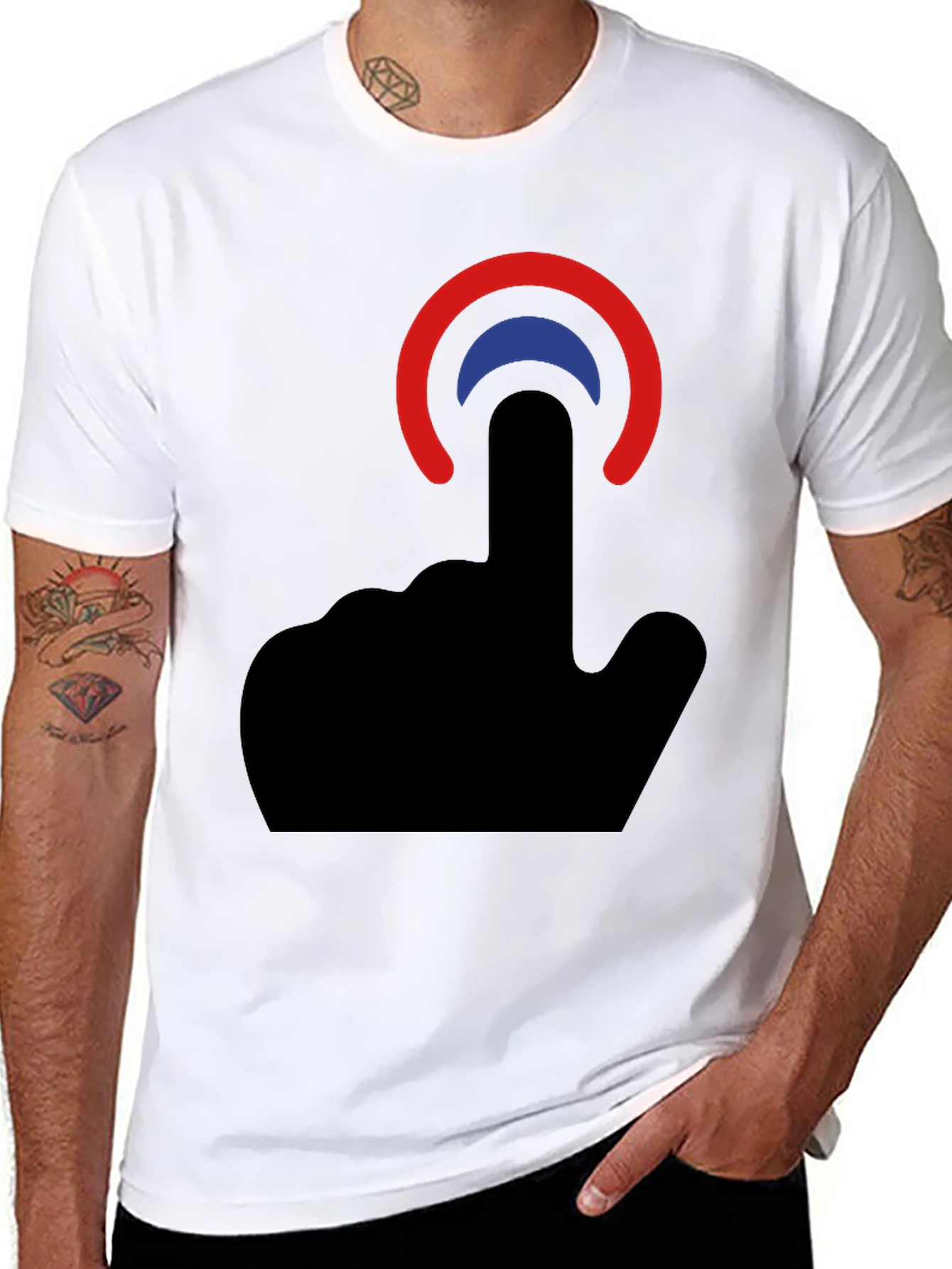 Camiseta Negra con Diseño de Dedo Táctil
