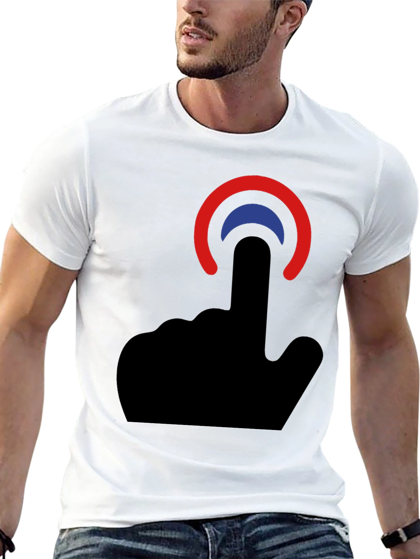 Camiseta Negra con Diseño de Dedo Táctil