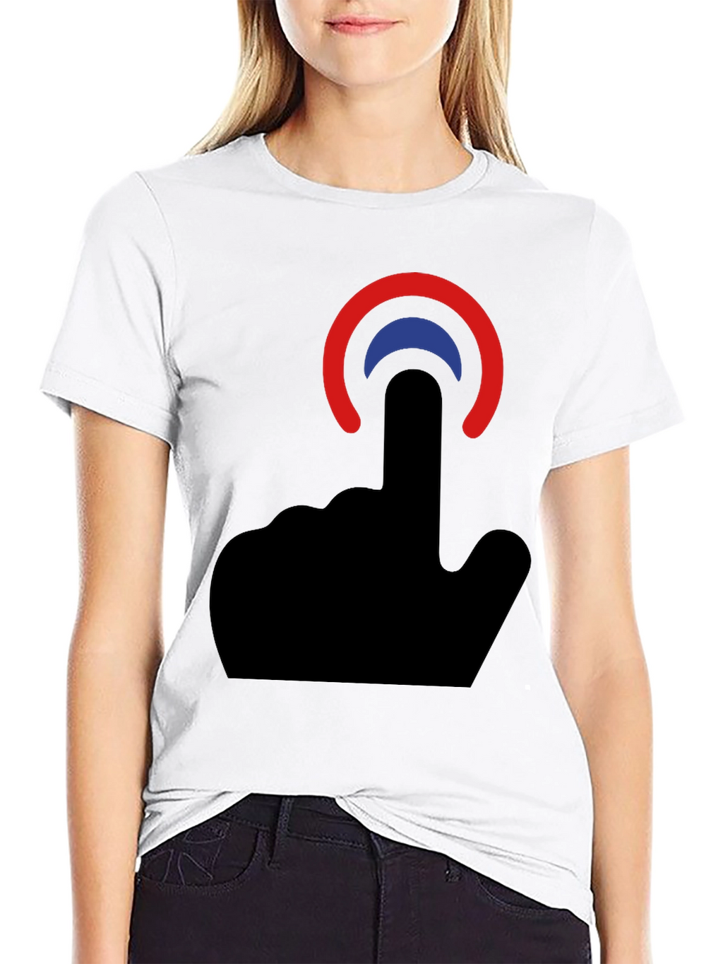 Camiseta Negra con Diseño de Dedo Táctil