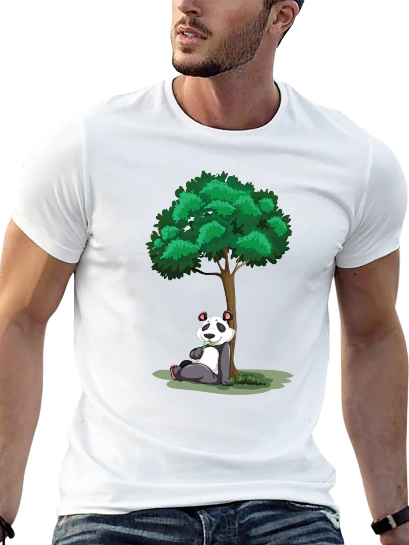 Camiseta Negra con Diseño de Panda Bajo Árbol