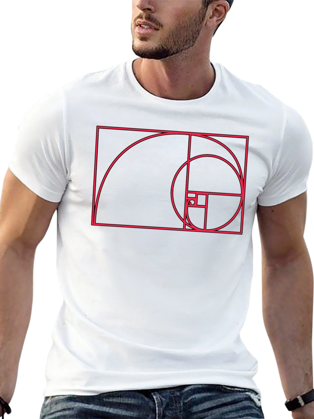 Camiseta Hombre Fibonacci - Diseño Geométrico Espiral Dorada